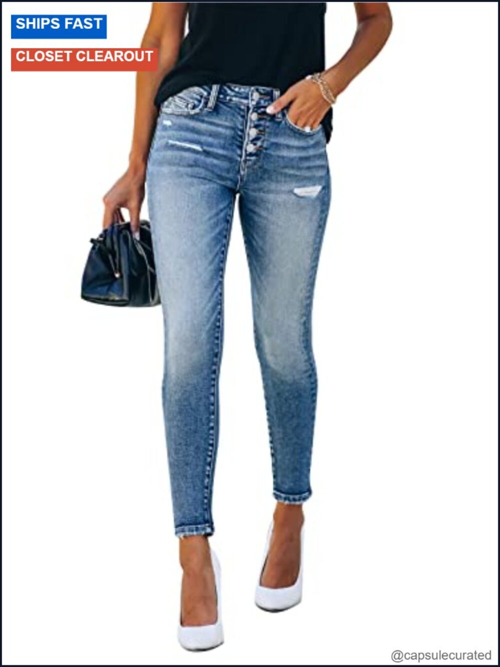 Ripped Skinny Slim Fit Jeans Frayed Distressed Stretchy Denim